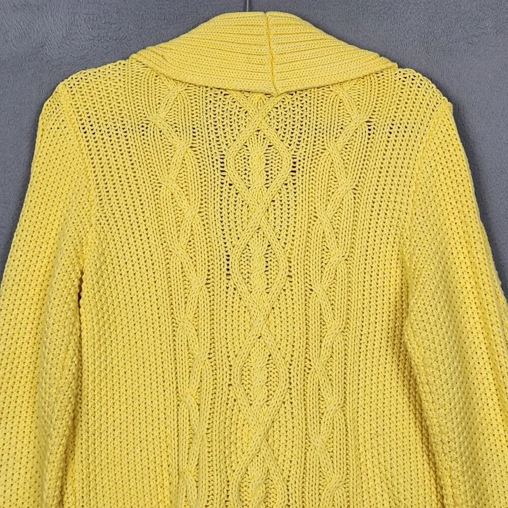 Lauren Ralph Lauren Sweater Womens Large Yellow Cotton Cable Zip Toggle Cardigan
